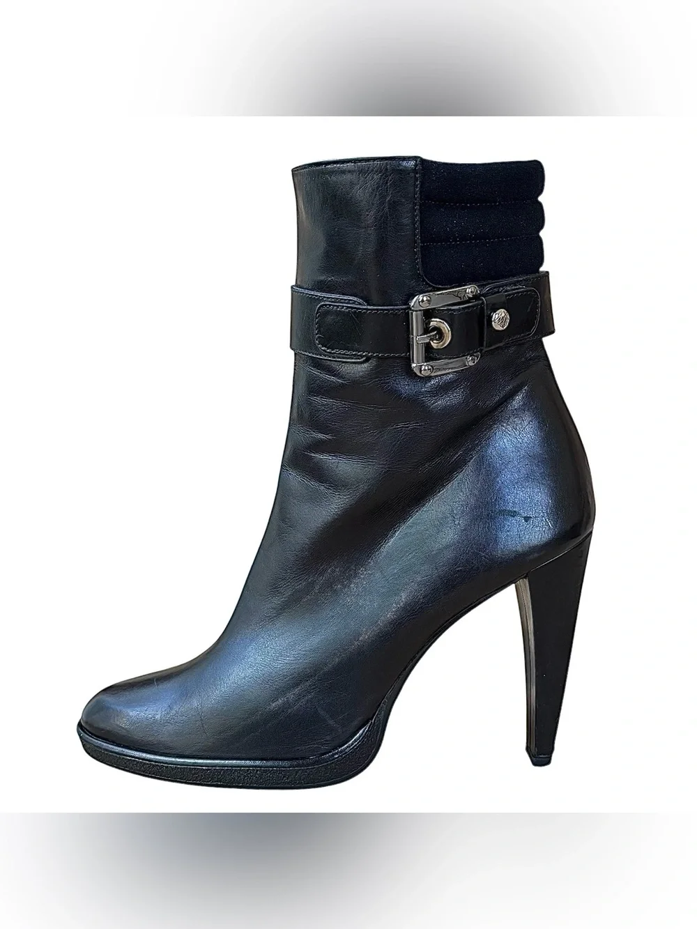 STUART WEITZMAN Black Leather & Crepe Zip Platform Ankle Boots - Picture 6 of 13